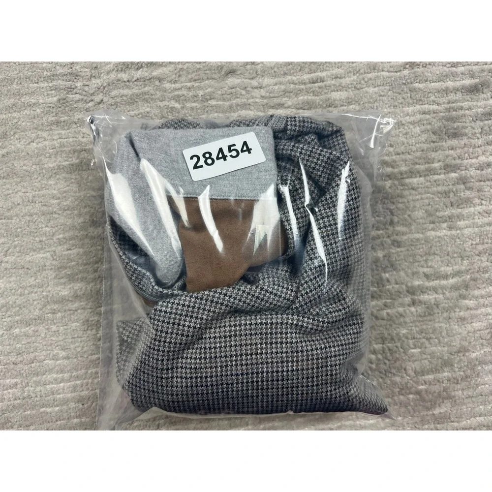 Haggar Pullover Mens XL Grey Houndstooth Quarter Zip Mock Neck Cotton Blend